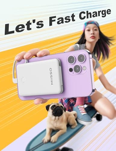 miisso 6000mah Ultra Slim Built in Cables Power Bank, Card Size Built in USB C Cords Battery Pack Portable Charger for Phones, 3 Output External Battery Pack Compatible with iPhone, Snow White - Thumbnail 6