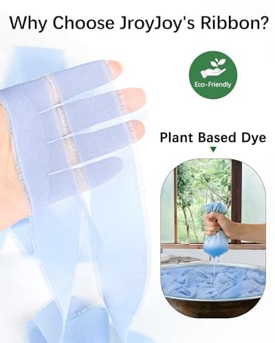 Chiffon Ribbon, 1.5in x 3 Rolls Total 24yd Handmade Chiffon Silk Ribbons Fringe & 15 Cards for Gift Wrapping, DIY Crafts Flower Bouquet Baby Shower Wedding Decorations - Thumbnail 3