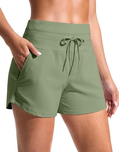 Soothfeel Women's Athletic Running Shorts with Pockets 3.5" Quick Dry High Waisted Workout Active Gym Shorts for Women Matcha Green M - Image 1