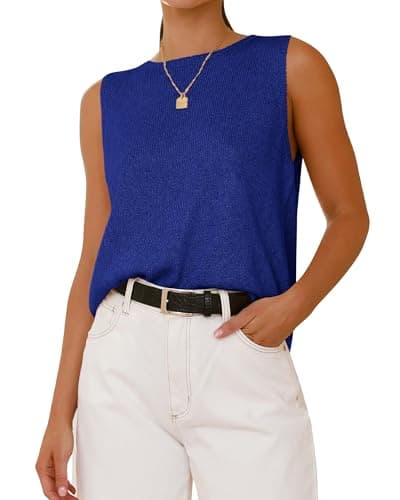 BTFBM Sleeveless Sweater Tops for Women 2026 Crew Neck Lightweight Casual Loose Tank Summer Outfits Fashion Clothing(Royal Blue, X-Small) - Image 1