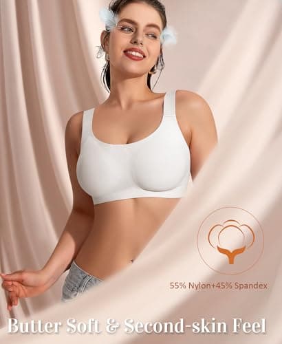 Wireless Jelly Seamless Bras for Women No Underwire Tshirt Full Coverage Padded Supportive Bra Comfortable Everyday Bralettes(01#White(Full Coverage),Large) - Thumbnail 2
