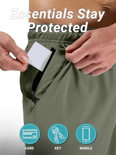 Arcweg Men's Swim Trunks XL with Compression Liner and Zipper Pockets Quick Dry Army Green Bathing Suit Board Swimming Shorts - Thumbnail 5