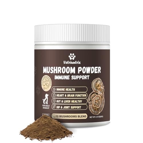 Turkey Tail Mushroom Powder for Dogs, Organic 10 Mushroom Blend for Lipoma Lumps and Bumps, Dog & Cat Herbal Supplements Probiotic with 50% β-Glucan, Joint Gut Immune Skin Support - 60g