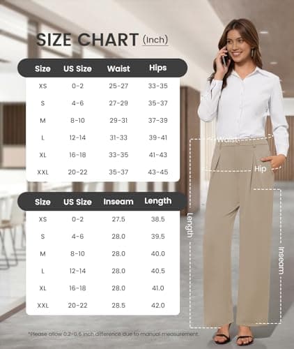 COPYLEAF Dress Pants Women Wide Leg Stretchy Work Pants High Waisted Business Casual Trousers Slacks with Pockets(Khaki XS) - Thumbnail 6