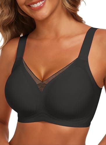 AYIFU Womens Wireless Bras Comfortable V Mesh Full Coverage Seamless Bralette Supportive No Underwire Tshirt Everyday Bra (Black, L) - Image 1