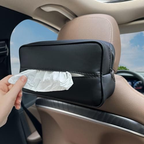Witaxima Large Car Tissue Holder for 120 Standard Tissues, Premium PU Leather Tissue Holder in Car Backseat Rectangular, Napkin Holder for Car Fits for Kleenex Tissues Box Daily Use Black - Image 1