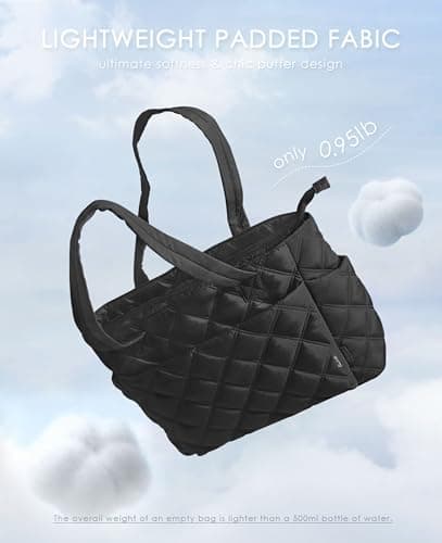 Uselike Tote Bag for Women, Lightweight Puffer Tote Work Bags with Compartments for Travel, Quilted Shoulder Bag with Zipper (Black) - Thumbnail 6
