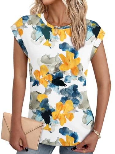 NORACORA Floral Tops for Women Summer Outfits 2026 Comfy Crew Neck T Shirts Chic Hawaiian Outfits Women Blouses Dressy Casual Spring Colored Shirts Multicolor Floral M - Image 1