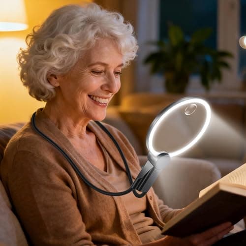 2500mAh Magnifying Glass with Light, Upgrade LCD Display Screen 5X/10X Lighted Magnifier for Seniors & Low Vision, Hands Free Magnifier for Reading, Knitting, Cross Stitch & Crafts - Image 1