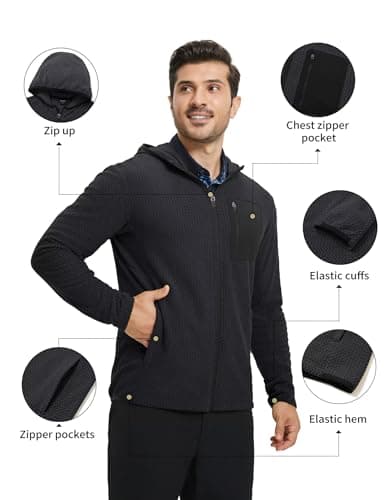M MAELREG Mens Winter Zip-Up Hoodie Jacket Lightweight Stretch Double-Sided Fleece with 5 Pockets for Outdoor - Thumbnail 3