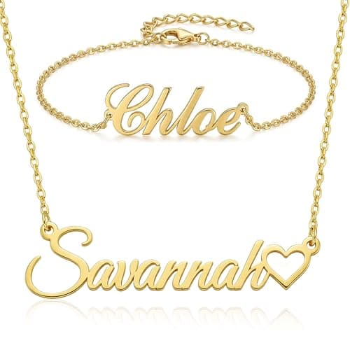 bccpnl Personalized Name Necklace — 18K Gold Plated Nameplate, 14 Fonts, Includes Custom Icon, Gift for Girl/Women (Birthday, Mother’s Day). - Image 1