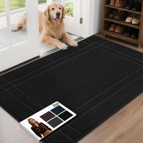 JSEI Entryway Rugs Doormat 32"x48", Non-Slip Dirt Trapper Door Mats Indoor, Washable Absorbent and Stain Resist Welcome Floor Mat for Front Door, Dog Door Mat, Dirty Wet Shoes & Paws, Black - Image 1
