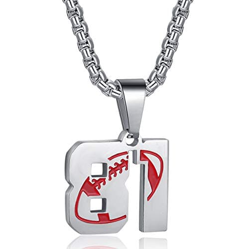 Rehoboth American Football Rugby Jersey Number 81 Pendant Necklace for Women Men 22+2 Inch Adjustable Stainless Steel Chain - Image 1