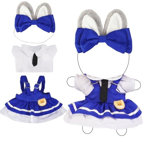 2PCS Bunny Police Doll Outfit Set Blue Shirt and Cap for 15-17cm 4 Inch Blind Box Animal Dolls - Image 1