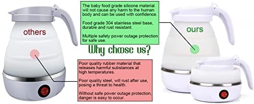 Foldable Electric Kettle, Upgraded Food Grade Silicone,600W 600ML Flash Heat Small Portable Travel Electric Kettle,110V US Plug (Snow-White) - Thumbnail 5