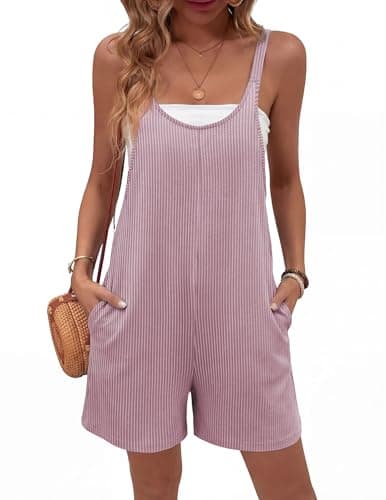 Ekouaer Rompers for Women Casual Loose Sleeveless Overalls Shorts Knit Jumpsuits 2026 Summer Vacation Beach Outfits with Pockets Purple 2XL - Image 1