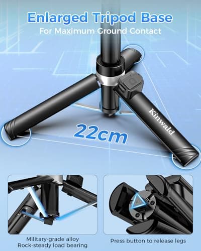 Kinwald 3-in-1 Phone Tripod with LED Lights & Remote, Extendable Selfie Stick Tripod Stand, Compact Portable with Bluetooth Remote for iPhone/Android Vlogging & Photography (Black) - Thumbnail 4
