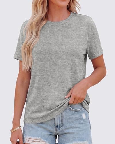 KIRUNDO T Shirts for Women 2026 Summer Crewneck Short Sleeve Tops Casual Knit Plain Basic Tees Shirt Fashion Clothing(Grey, X-Large) - Thumbnail 4