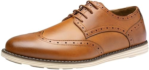 Vostey Mens Casual Dress Shoes Wingtip Plain Business Dress Shoes for Men (BMY617A Brown 09) - Image 1