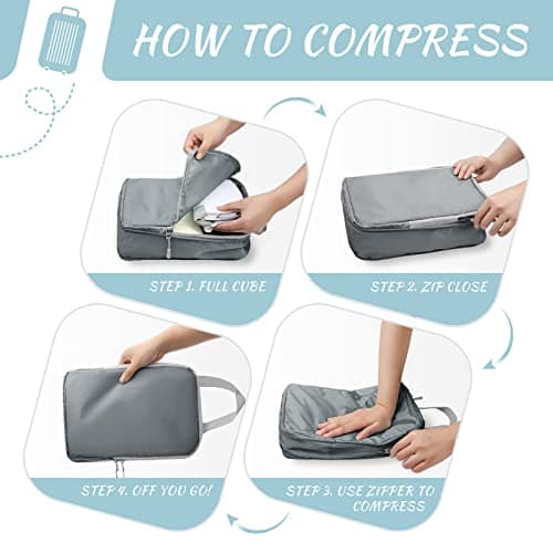 WOOMADA Compression Packing Cubes for Suitcases Travel Essentials 4 Set Expandable Travel Bags Organizer for Luggage(dark grey) - Thumbnail 5