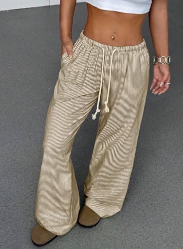 AlvaQ Plus Size Boxer Pants for Women 2025 Fall Fashion Outfits Loose Elastic Waist Sweatpants Baggy Slacks with Pockets Beige 4X - Thumbnail 6