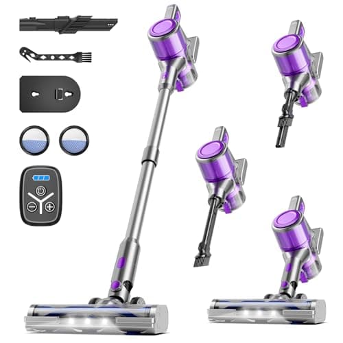 Cordless Vacuum Cleaner, 38Kpa Vacuum Cleaners for Home, 60Mins Lightweight Stick Vacuum with LED Display, Anti-Tangle & Wall Mount , 8 in 1 Lightweight Vacuum for Hard Floors Carpet Pet Hair, Purple - Image 1