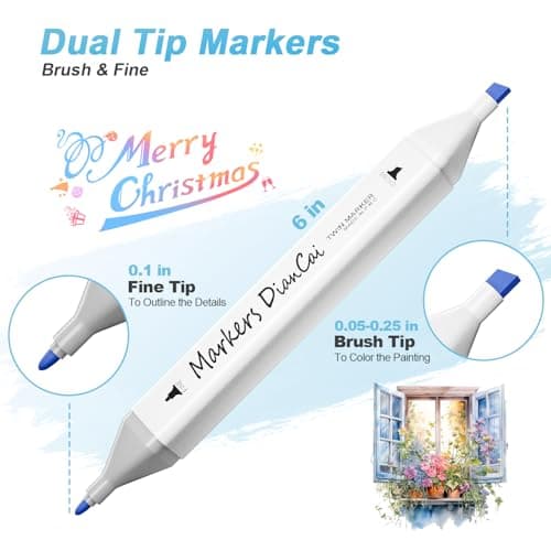 DTXDTech Alcohol Markers 80 Colors,Dual Tip Chisel & Fine Markers Set Waterproof Ink Alcohol Coloring Marker Art Marker Pens for Painting,Note,Marking,White Barrel - Thumbnail 2