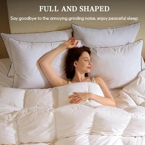 BHZ Goose Down Feather Pillows Queen Size - Hotel Collection Bed Pillows for Sleeping Soft Pillow for Side and Back Sleepers with 100% Cotton Fabric - Thumbnail 3