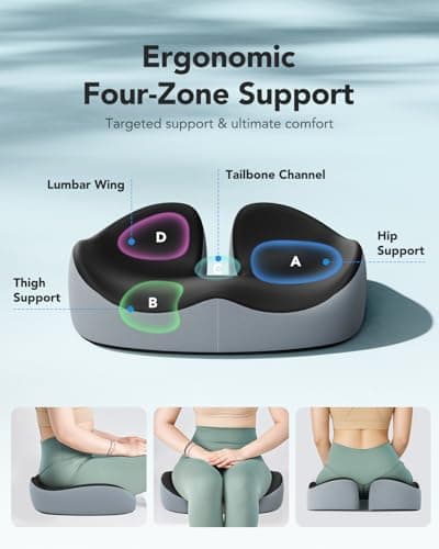 HUANUO Seat Cushion for Office Chair, Extra Large Memory Foam Cushion for Office Chair,Car & Wheelchair - Sciatica & Tailbone Pain Relief for Long Sitting, Ergonomic Design with Anti-Slip Bottom - Thumbnail 3