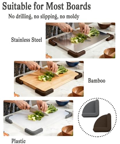 Adabuli Silicone Non-Slip Cutting Board Feet, Reusable Removable Chopping Boards Feet for Home Kitchen Countertops (Brown, Gray) - Thumbnail 3