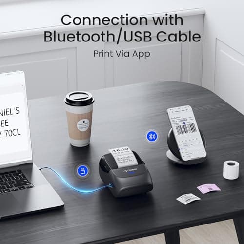 CLABEL Label Maker Machine with Tape, 221B Thermal Bluetooth Label Printer 2 Inch Portable Barcode Inkless Sticker for Small Business, Retail Office,Office, Home, Came with 1 Roll Label (Grey) - Thumbnail 5