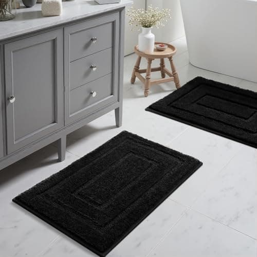 GRANNY SAYS Bathroom Rugs Sets 2 Piece,Soft Bath Mats for Bathroom, Bath Rugs Non Slip Washable, Absorbent Bath Rug for Tub, Shower and Toilet, Bath Mat Set (Black, 20" x 32" + 16" x 24") - Image 1