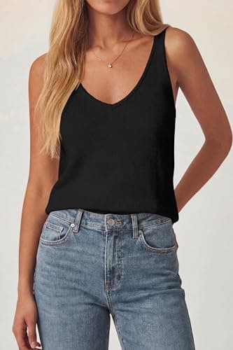 PRETTYGARDEN Women Summer Tank Tops 2026 Basic Sleeveless V Neck Lightweight Knit Beach Vacation Clothes Going Out Top(Black,XX-Large) - Thumbnail 2