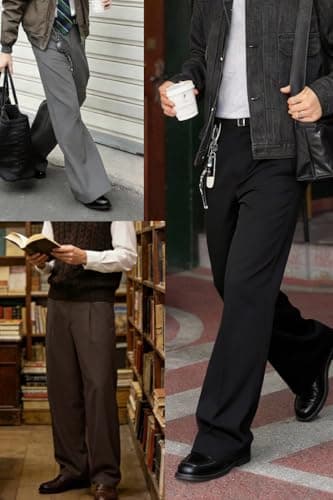 Heyfanee Wide Leg Dress Pants Men Loose Fit Pleated Slacks Baggy Stretchable Brown 28 - Thumbnail 2