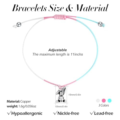 Eaciy Easter Gifts for Teen Girls Kids Bunny Bracelets - 3 PCS Adjustable Bunny Basket Stuff Gifts Rabbit Bracelet Christian Gift with Card Easter Gift for Girls - Thumbnail 6