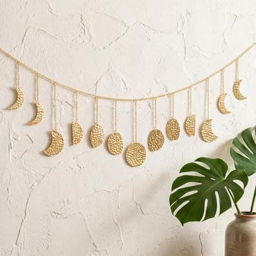 opulinea 36" Gold Metal Moon Phase Wall Decor - Handcrafted Boho Celestial Art for Bedroom Living Room, Lightweight Easy Hang, Gift for Women Teens - Image 1