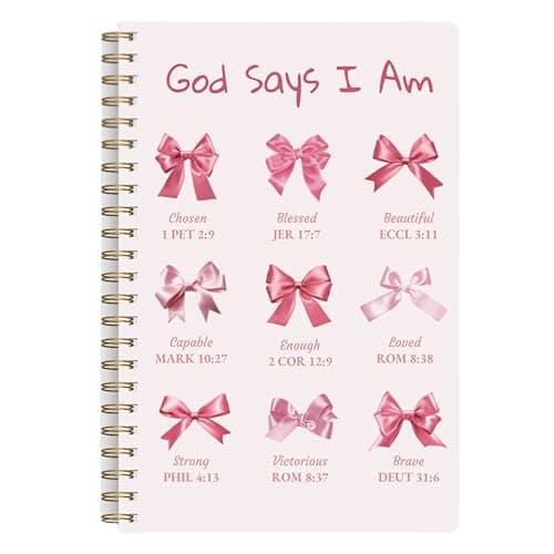Qavinch Bible Prayer Journal for Women, Pink Christian Blank Notebook Gifts for Girls, Bible Study Supplies Guide Accessories, Preppy Bow Stuff Cute Church Spiral Notebook for Bible Notes, 5.5 X 8.3 - Image 1
