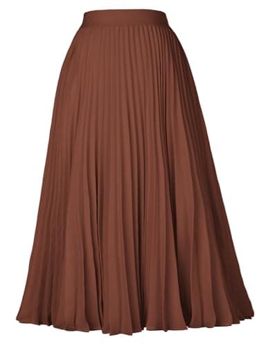 GRACE KARIN Womens Classy Vintage Swing Pleated Chiffon A-line Skirt Caramel XL - Image 1