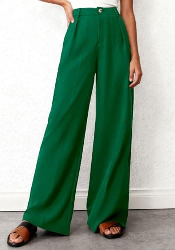 BTFBM Wide Leg Pants Woman 2026 High Waisted Button Business Casual Dressy Trousers Office Work Palazzo Pants Pockets(Green, Large) - Thumbnail 2