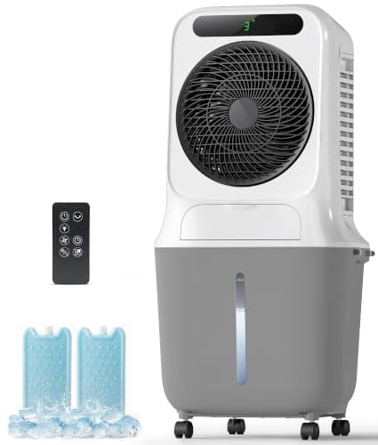 EXNOS Portable Swamp Cooler with 3 Wind Modes, 3 Speeds, 6.6 Gallon Water Tank for Evaporative Air Cooler Long Cooling, 2 Ice Packs