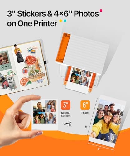 Liene Amber M110 Bluetooth Photo Printer 80 Sheets, Portable Photo Printer for iPhone, Thermal Dye Sublimation, Picture Printer 60 Sheets 4x6 Paper & 20 Sheets 3" Square Sticker Paper & 2 Cartridges - Thumbnail 2
