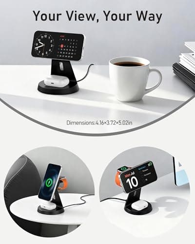 Wireless Charger 3 in 1 Charging Station for iPhone: Magnetic Docking Station for iPhone 17/16/15/14/13/12 - Multi Charging Dock for Apple Watch & Airpods 4 3 2 Pro (Adapter Included) (Black) - Thumbnail 5