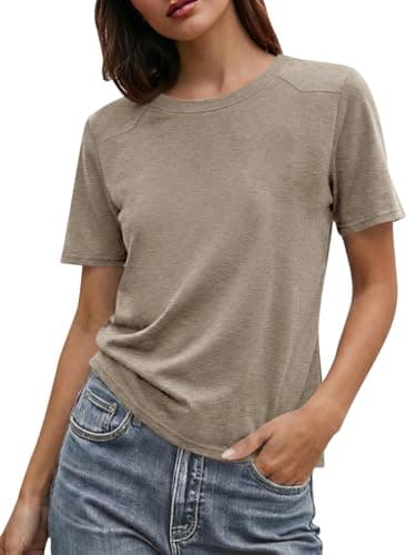 Cicy Bell Womens Summer Short Sleeve T-Shirts Trendy Casual Crew Neck Tops Loose Fit Basic Tees Khaki - Image 1