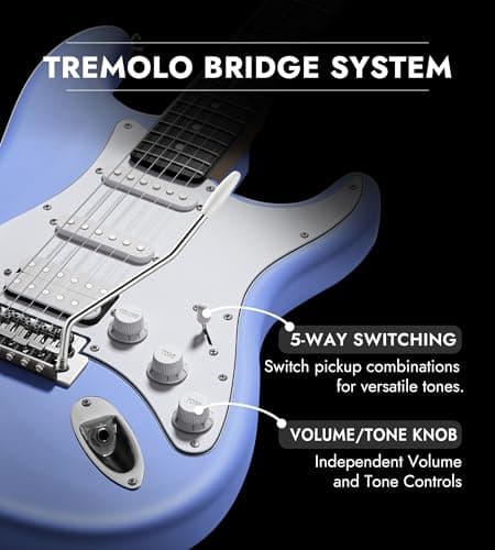 Tostar 39" Solid Body Electric Guitar for Beginner & Intermediate, HSS-MBL - Thumbnail 4