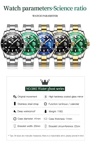 OLEVS Watch for Men with Day Easy to Read Dial, Gold Mens Stainless Steel Waterproof Luminous Analog Quartz Classic Watchesreloj para Mujer Rotatable Bezel Dial Gift - Thumbnail 6