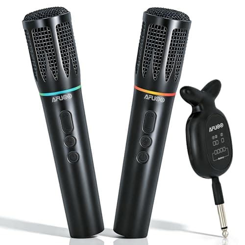 AFUOO Rechargeable Wireless Microphones & Bluetooth Dual-Mics Receiver for Karaoke, Singing, Speech, DJ, 24H Battery, 200ft, RGB Light, Wireless Microphone Set for Mic/Aux/USB Port (Dual Mic, Black) - Image 1