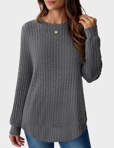 JUSTFASHIONNOW Tunic Sweaters for Women for Leggings Long Sleeve Tops Crew Neck Shirts Lightweight Tunic Sweaters Fashion 2025 (Deep Grey, Large) - Thumbnail 3