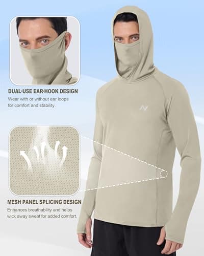 isnowood Men's UPF 50+ Fishing Sun Hoodie, UV Protection Long Sleeve Hooded Shirt with Mask for Hiking outdoor - Thumbnail 4