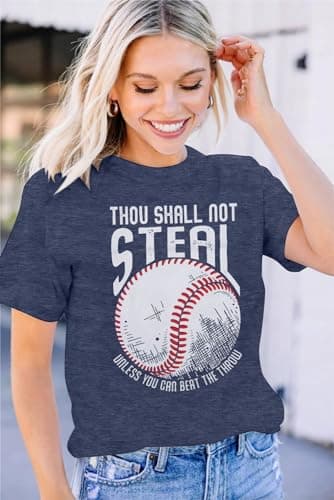 Baseball Shirts Women Softball Game Day T-Shirt Baseball Graphic Tee Tops Casual Short Sleeve T-Shirt - Thumbnail 6