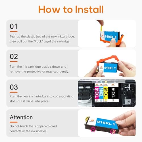 Jeostarky Remanufactured Replacement for HP 910XL Ink Cartridges Combo Pack High Yield Compatible with HP OfficeJet Pro 8015e 8025e 8035e 8010 8020 8028 8035 Series Printer (Black Cyan Magenta Yellow) - Thumbnail 5